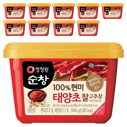 청정원순창 100% 현미 태양초 찰고추장, 500g, 10개