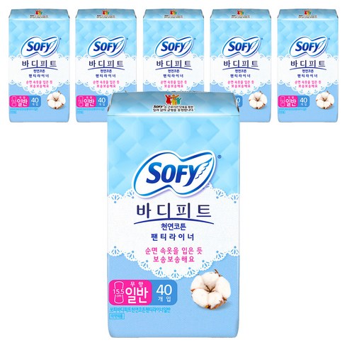바디피트 천연코튼 팬티라이너 무향, 일반, 40개입, 6개