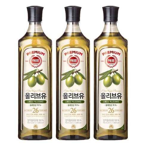 해표 압착 올리브유, 900ml, 3개