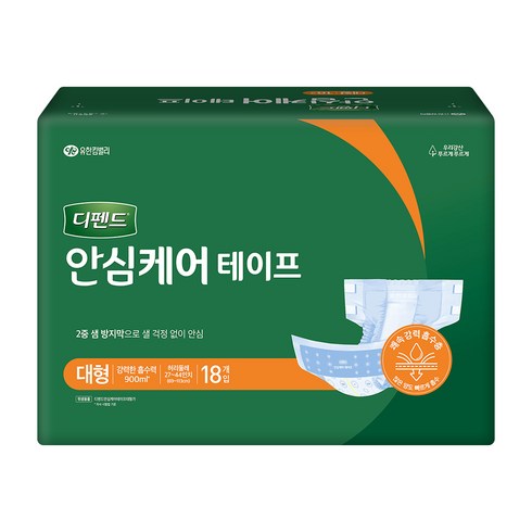 디펜드 남녀공용 안심케어 테이프 성인기저귀, 18개입, 1개
