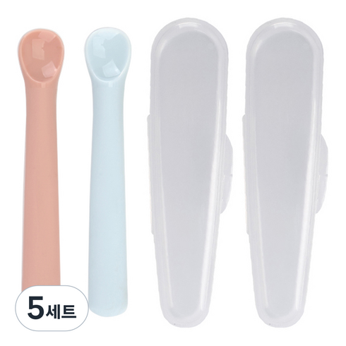 데일리라이크 봉봉 이유식 스푼 1단계 2p + 휴대용 케이스 2p 세트, 스푼(스트로베리 + 스카이블루), 5세트