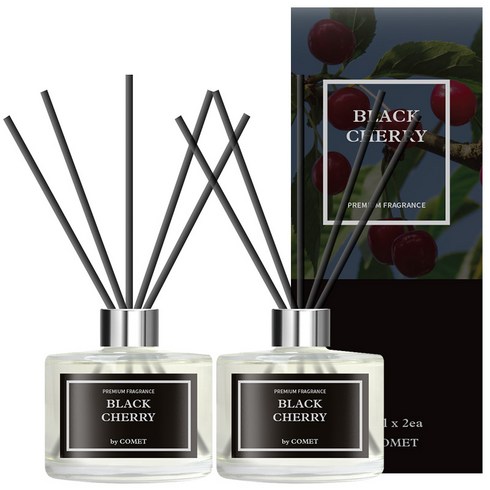 코멧 디퓨저 200ml 2개 + 섬유스틱 10개 세트, 블랙체리