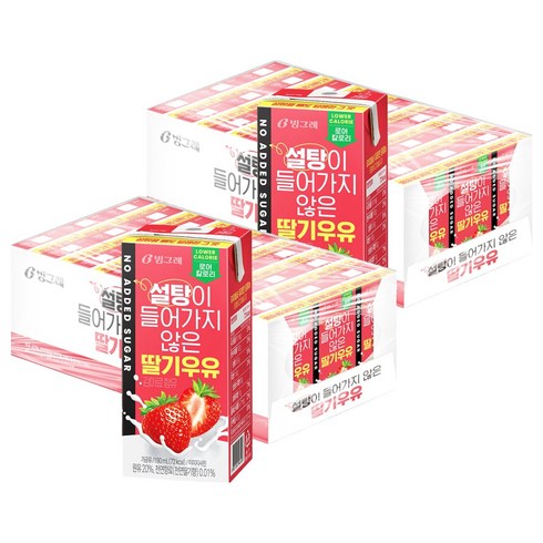 빙그레 설탕이 들어가지 않은 딸기우유, 190ml, 48개