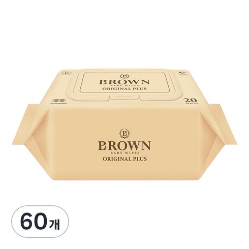 브라운 오리지널 플러스 도톰한 아기 물티슈 엠보싱 저자극 휴대용 캡형, 55g, 20매, 60개