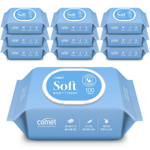 코멧 소프트 부드러운 비데티슈 캡형, 10개, 100매, 55g