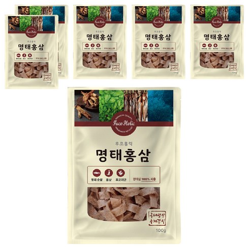 후코홀릭 강아지 건조간식, 혼합맛(명태/홍삼), 100g, 6개