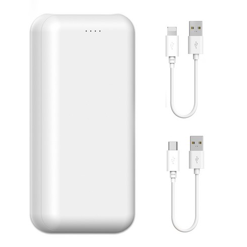 hamada 듀얼 보조배터리 20000mAh +C타입 숏케이블 + 8핀 숏케이블, PR-PE20000-1, 화이트