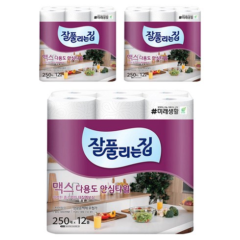잘풀리는집 맥스 다용도 천연펄프 롤키친타올, 250매, 36개