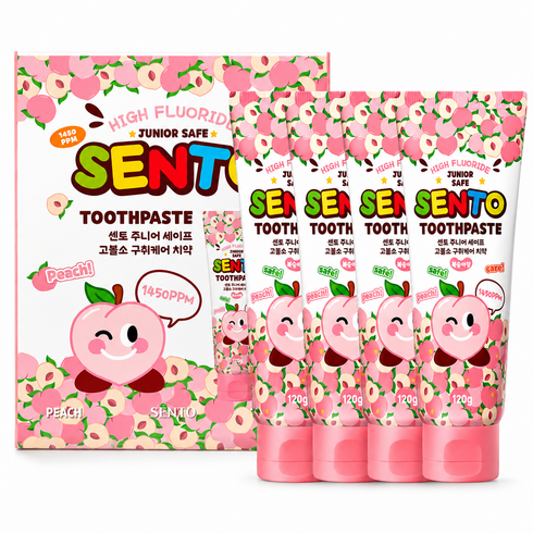 센토 주니어 세이프 고불소 구취케어 비건 어린이치약 복숭아향, 120g, 4개