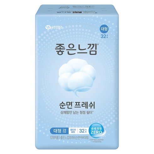 좋은느낌 프레쉬 순면 커버 생리대 날개형, 좋은느낌 순면프레쉬 대형 32매 X 1팩 / 냄새 99, 대형, 1개, 32개입