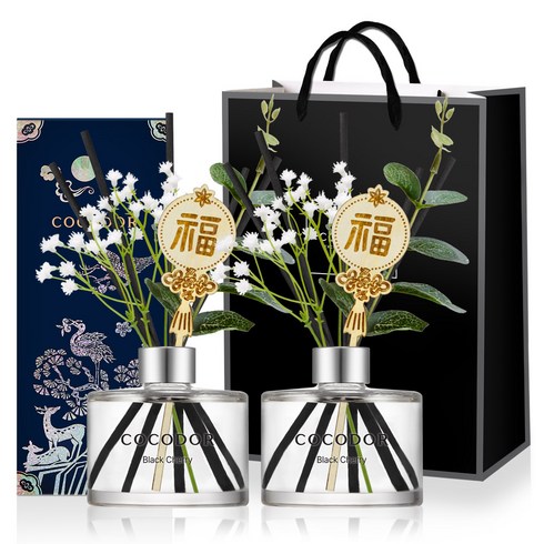 코코도르 전통 디퓨저 200ml 2개입+쇼핑백 세트, 블랙체리, 1개