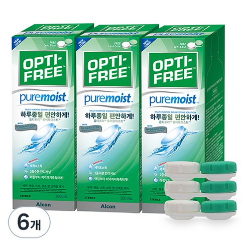 옵티프리 퓨어모이스트 렌즈세정액 + 렌즈케이스, 300ml, 6개