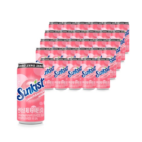 광동제약 썬키스트 제로 복숭아레몬 소다, 190ml, 30개