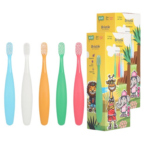 브리스틱 에르고 2단계 어린이 칫솔, SKY BLUE, WHITE, ORANGE, GREEN, PINK, 5개입, 2개