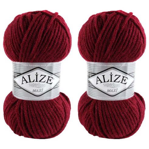 alize 마마니트 슈퍼라나 맥시 뜨개실, 와인, 2개