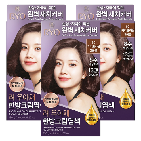 려 우아채 멋내기 새치크림, 6C커피브라운, 3개