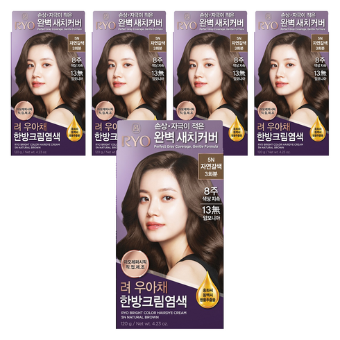 려 우아채 멋내기 새치크림, 5N자연갈색, 5개