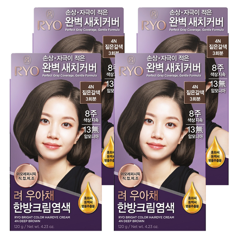 려 우아채 멋내기 새치크림, 4N짙은갈색, 4개