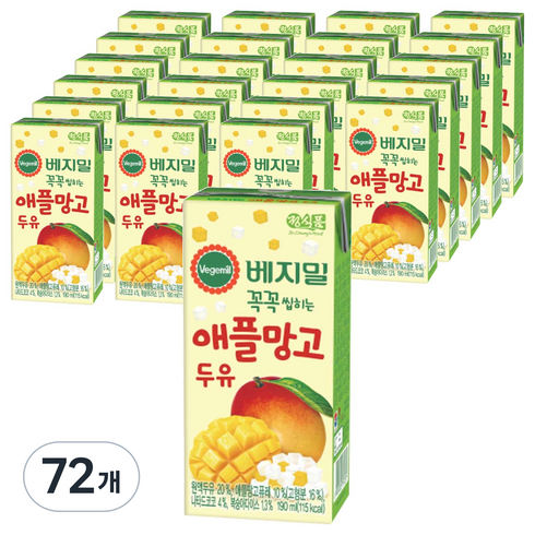 베지밀 꼭꼭 씹히는 애플망고 두유, 190ml, 72개