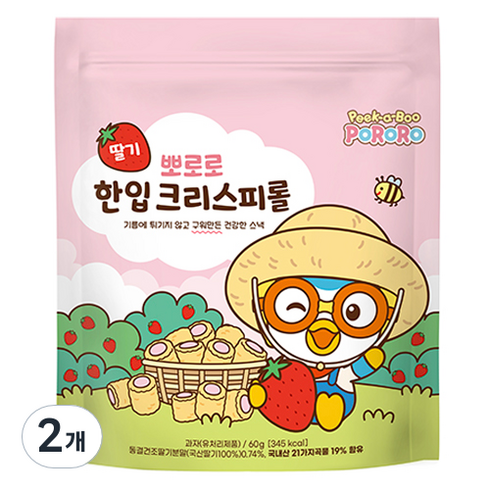 어니스트에프엔비 뽀로로 한입 크리스피롤 딸기, 60g, 2개