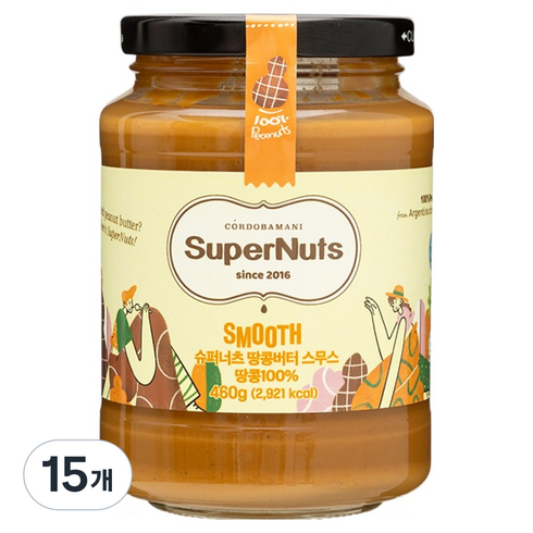 슈퍼너츠 100% 땅콩버터 스무스, 460g, 15개