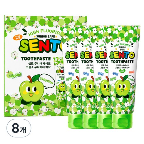 센토 주니어 세이프 고불소 구취케어 어린이치약 사과향, 120g, 8개