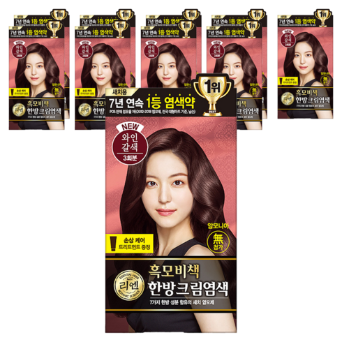 리엔 흑모비책 한방크림염모제, 와인갈색, 10개