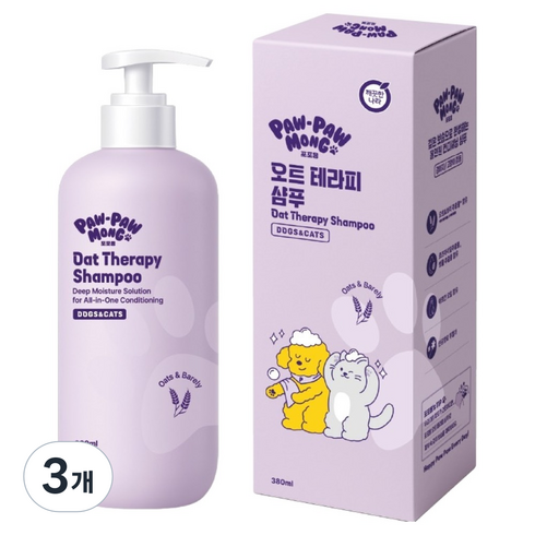 포포몽 강아지 고양이 공용 오트 테라피 샴푸, 3개, 380ml