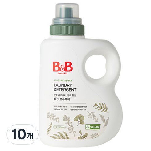 비앤비 비건 섬유 유아 세제, 1.5L, 10개