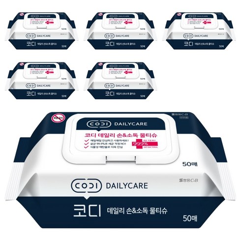 코디 데일리 손 앤 소독 물티슈 캡형, 60g, 50매, 6개