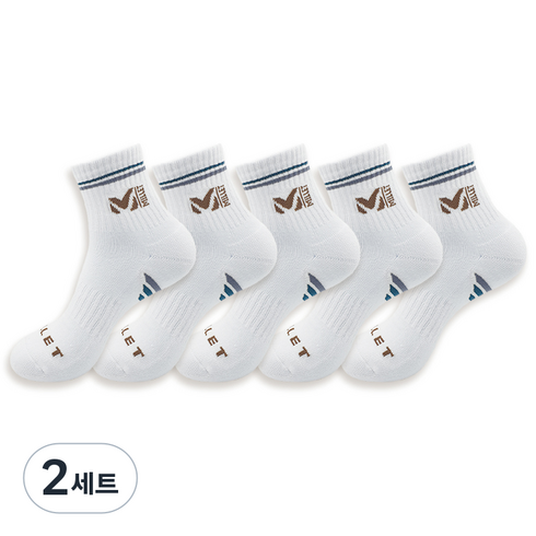 밀레 남성용 파일 쿠션 등산 양말 5족 세트 B, 화이트, 2세트