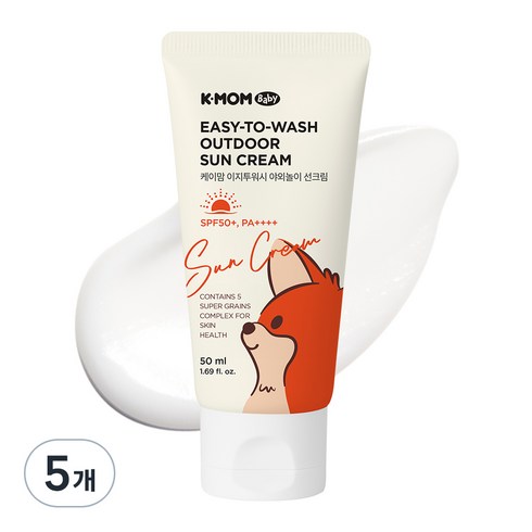 케이맘 이지투워시 야외놀이 선크림 SPF50+ PA++++, 50ml, 5개