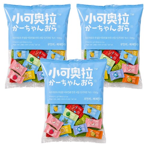 샤오커오라 민트향 비타민C 과일 12종 믹스 무설탕 사탕 캔디, 100g, 3개
