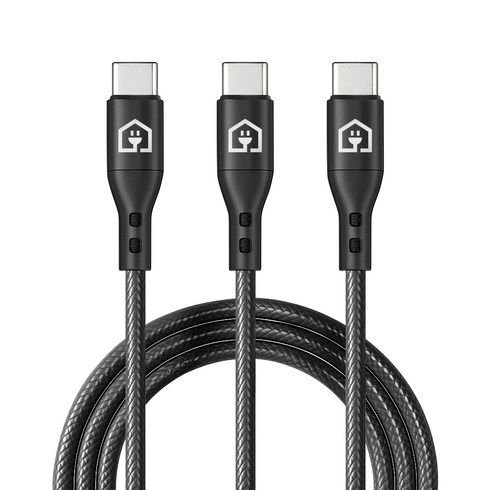 홈플래닛 PD 60W CtoC 초고속충전 볼트우븐 단선방지 케이블, 블랙, 3개, 2m