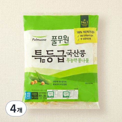 풀무원 무농약 특등급 국산콩 콩나물, 200g, 4개