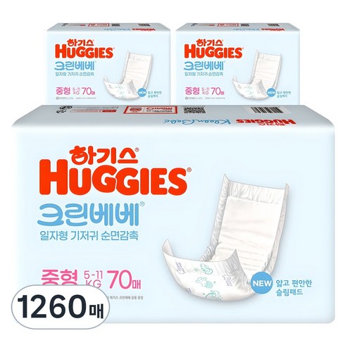 하기스 뉴 크린베베 순면감촉 일자형 기저귀 유아용, 3단계, 1260매
