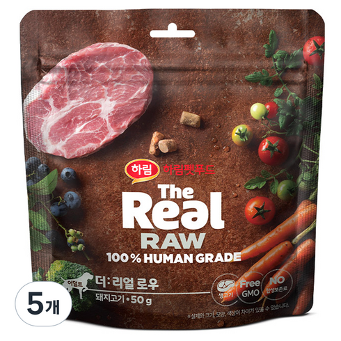 하림펫푸드 어덜트 강아지 더리얼 로우 건조사료, 돼지, 50g, 5개