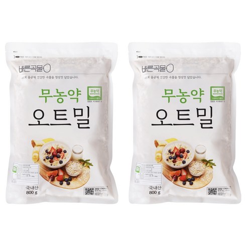 두보식품 바른곡물 국내산 무농약 오트밀, 800g, 2개