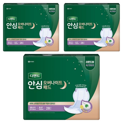 디펜드 남녀공용 안심 오버나이트 패드 성인기저귀, 28개입, 3개