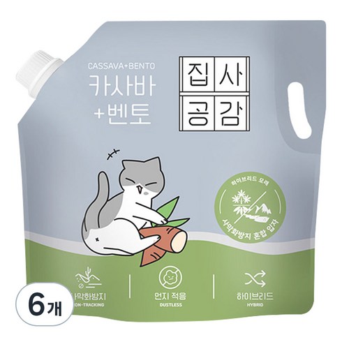 집사공감 카사바+벤토 고양이 모래, 4.53L, 6개, 무향