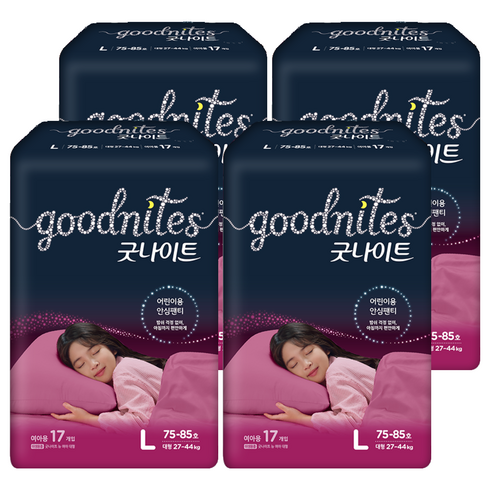굿나이트 팬티형 키즈 기저귀 여아용, 대형(L), 68매