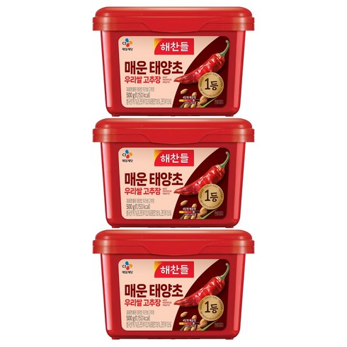 해찬들 100% 우리쌀 매운 태양초 고추장, 500g, 3개