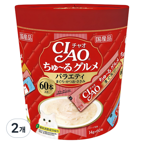 챠오츄르 고양이 구루메 버라이어티 간식 60p, 혼합맛(참치/가다랑어/닭가슴살), 840g, 2개