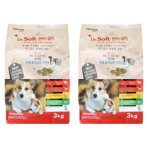 더독 전연령 강아지 닥터소프트 사료 감자, 연어, 3kg, 2개