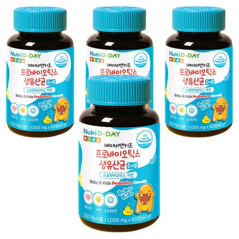 뉴트리디데이 베이비앤키즈 프로바이오틱스 생유산균 아연 60g, 60정, 4개