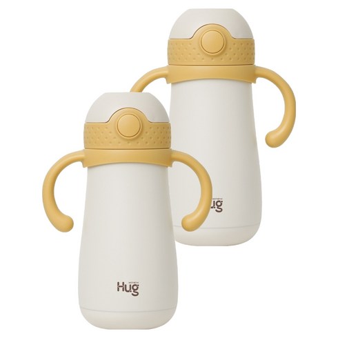 마더케이 허그 스테인리스 빨대컵, 350ml, 2개, 머스터드