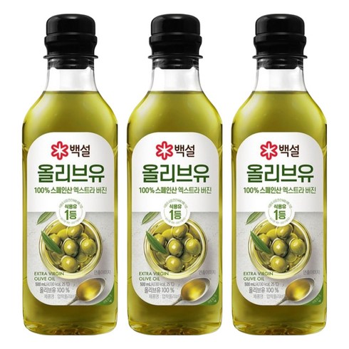 백설 엑스트라버진 압착 올리브유, 500ml, 3개