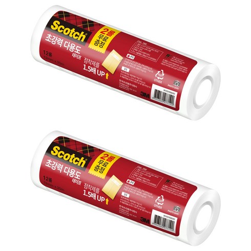 쓰리엠 스카치 초강력 다용도 테이프 리필 12mm x 20m 12롤, 2개, 투명