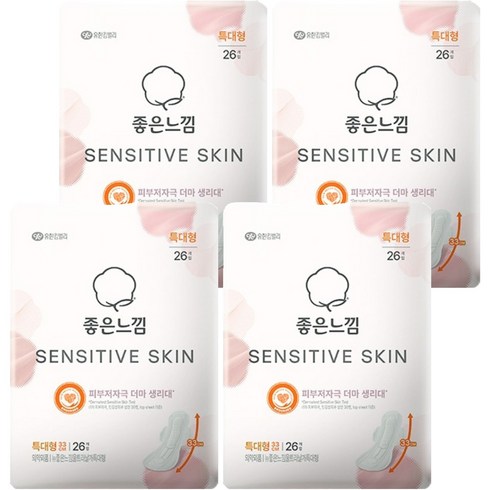 좋은느낌 센서티브 스킨 생리대 날개형, 특대형, 26개입, 4개