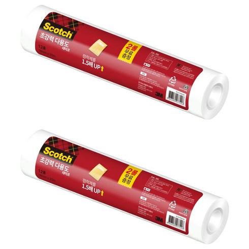 쓰리엠 스카치 초강력 다용도 테이프 리필 18mm x 20m 12롤, 투명, 2개